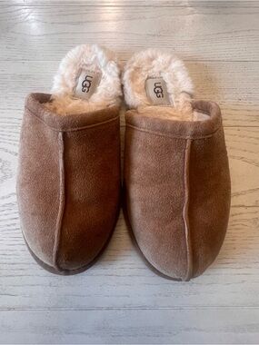 UGG Tan/Brown Suede Shearling Mule Slippers